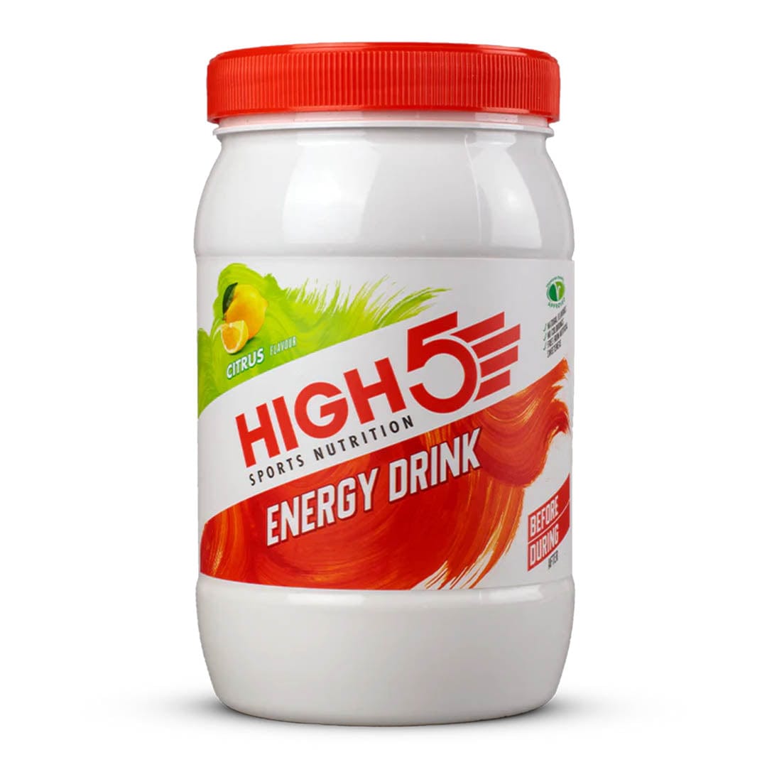 High5 energy drink can with vibrant label design, featuring the brand name and a refreshing, fizzy beverage appearance.