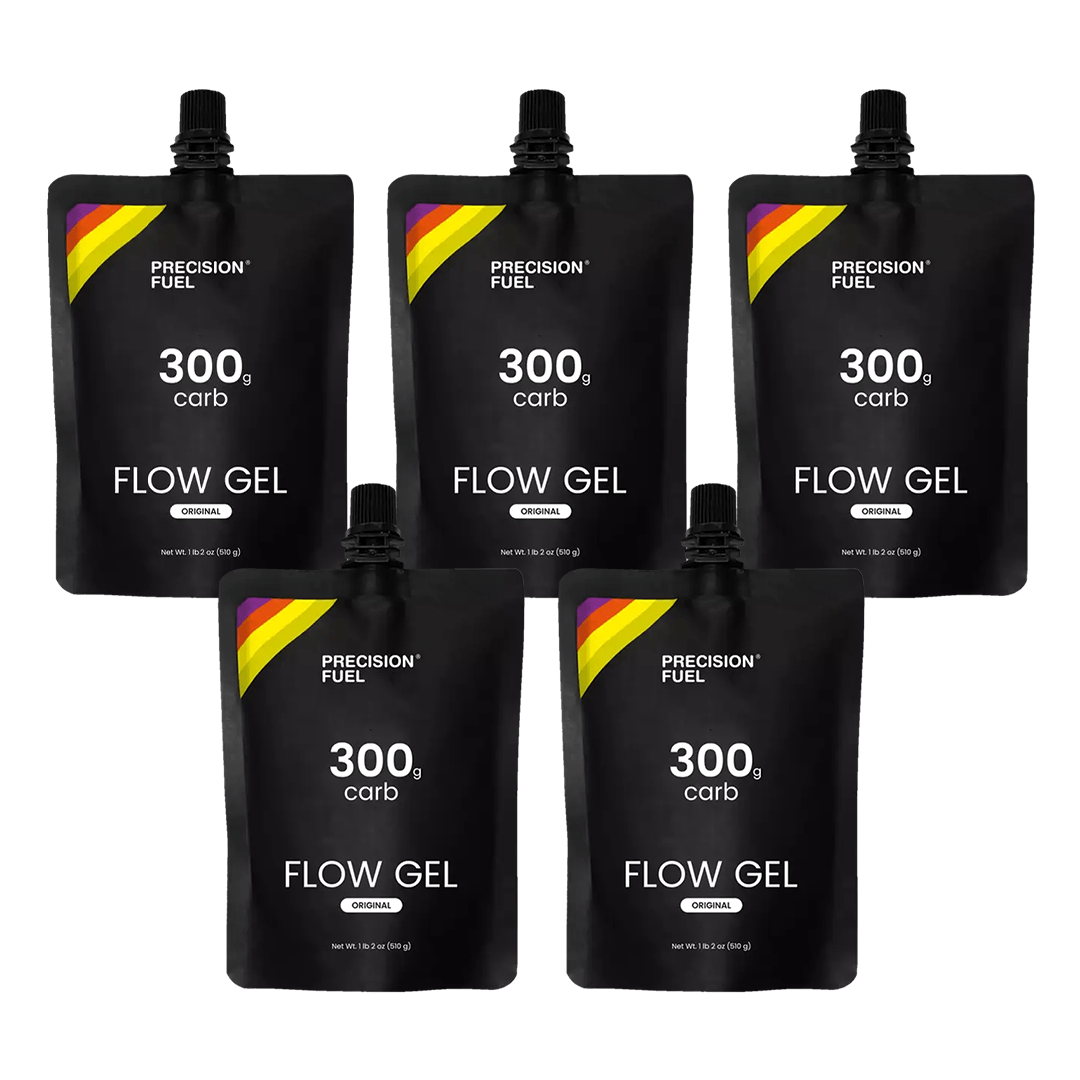 Single-serve PF 300 Flow Gel by Precision Fuel & Hydration in a small packet, designed for quick energy during sports or activities.