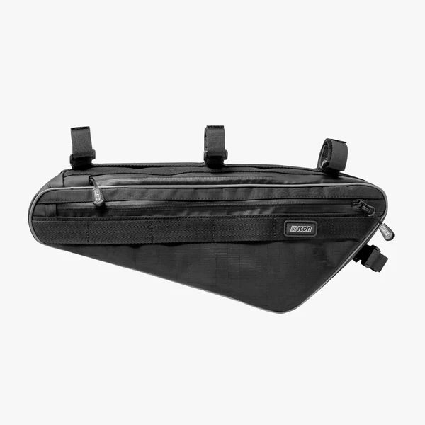 Scicon 3L bike frame bag attached to bicycle frame, compact storage solution for cycling essentials.