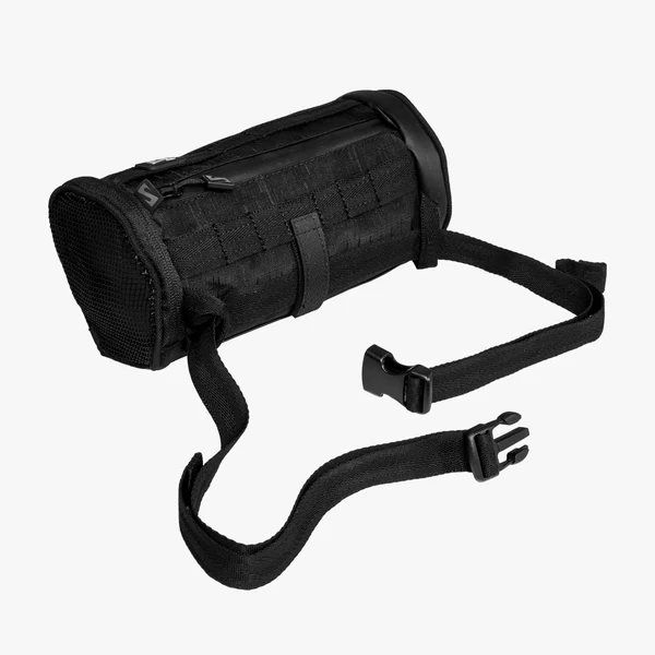 Scicon cycling handlebar bag attached to a bike, compact storage solution with adjustable straps for bike riding accessories.