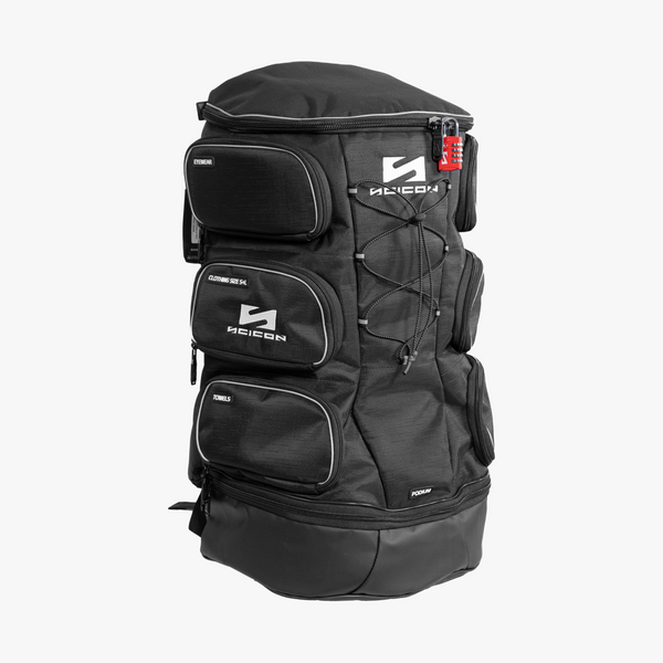 Scicon Podium Pro Sports Backpack with multiple compartments, padded straps, and sleek design for athletic and daily use.
